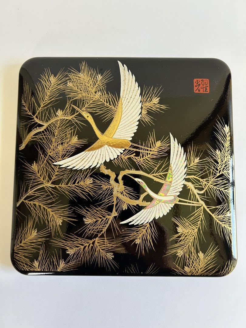 Amazon.co.jp: (品)お重箱 三段重 漆器 松鶴柄 おせち お祝い